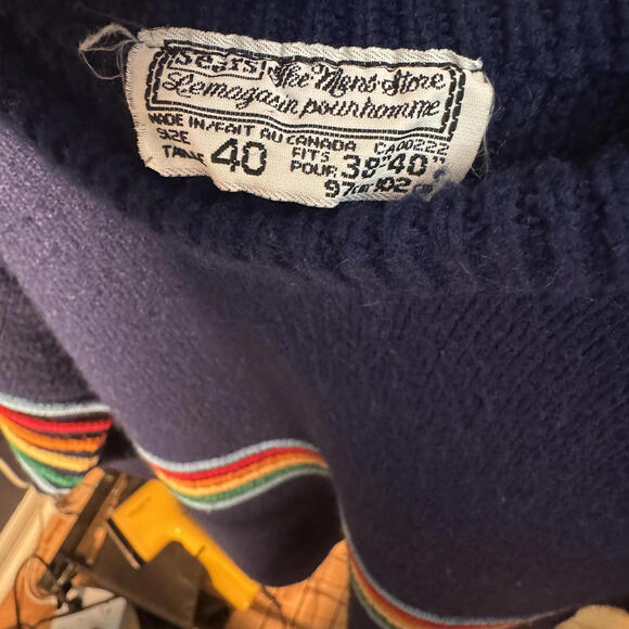 Vintage 80s Sears Rainbow Stripe Wool Crewneck Sweater Made in Canada 38/40 - Picture 4 of 7
